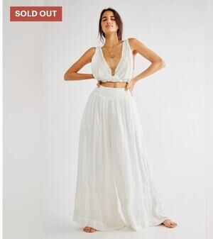 Free People Womens Ivory Angie's Cami & Wide Leg Embroidered Pants Set Sz Med